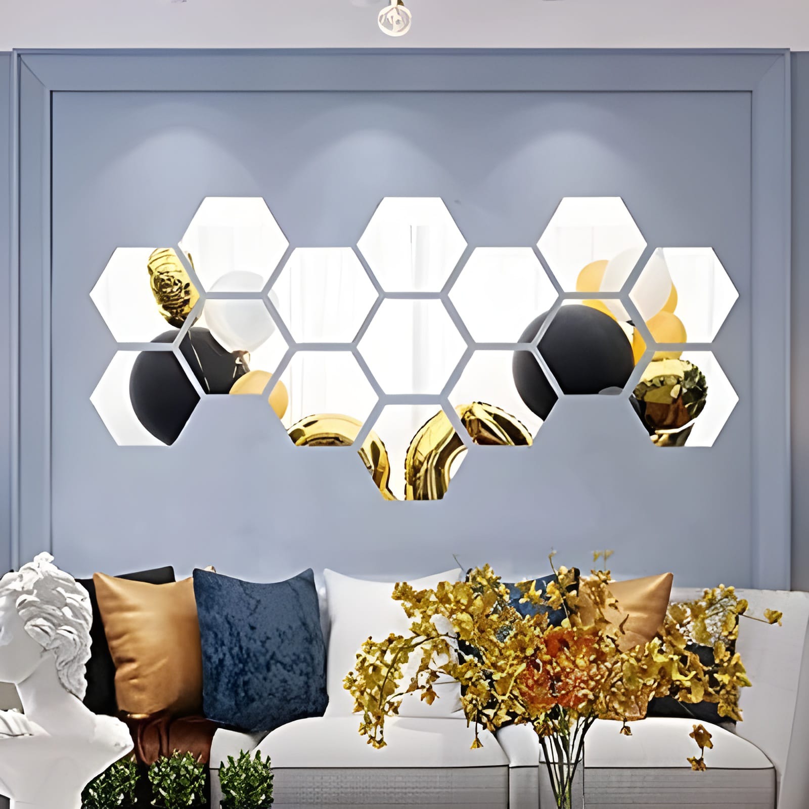 Acrylic Hexagon Wall Decor Mirror (Golden).