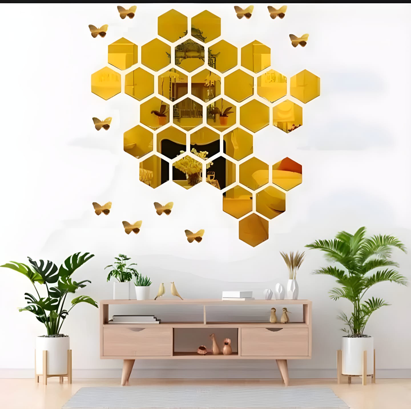 Acrylic Hexagon Wall Decor Mirror (Golden).