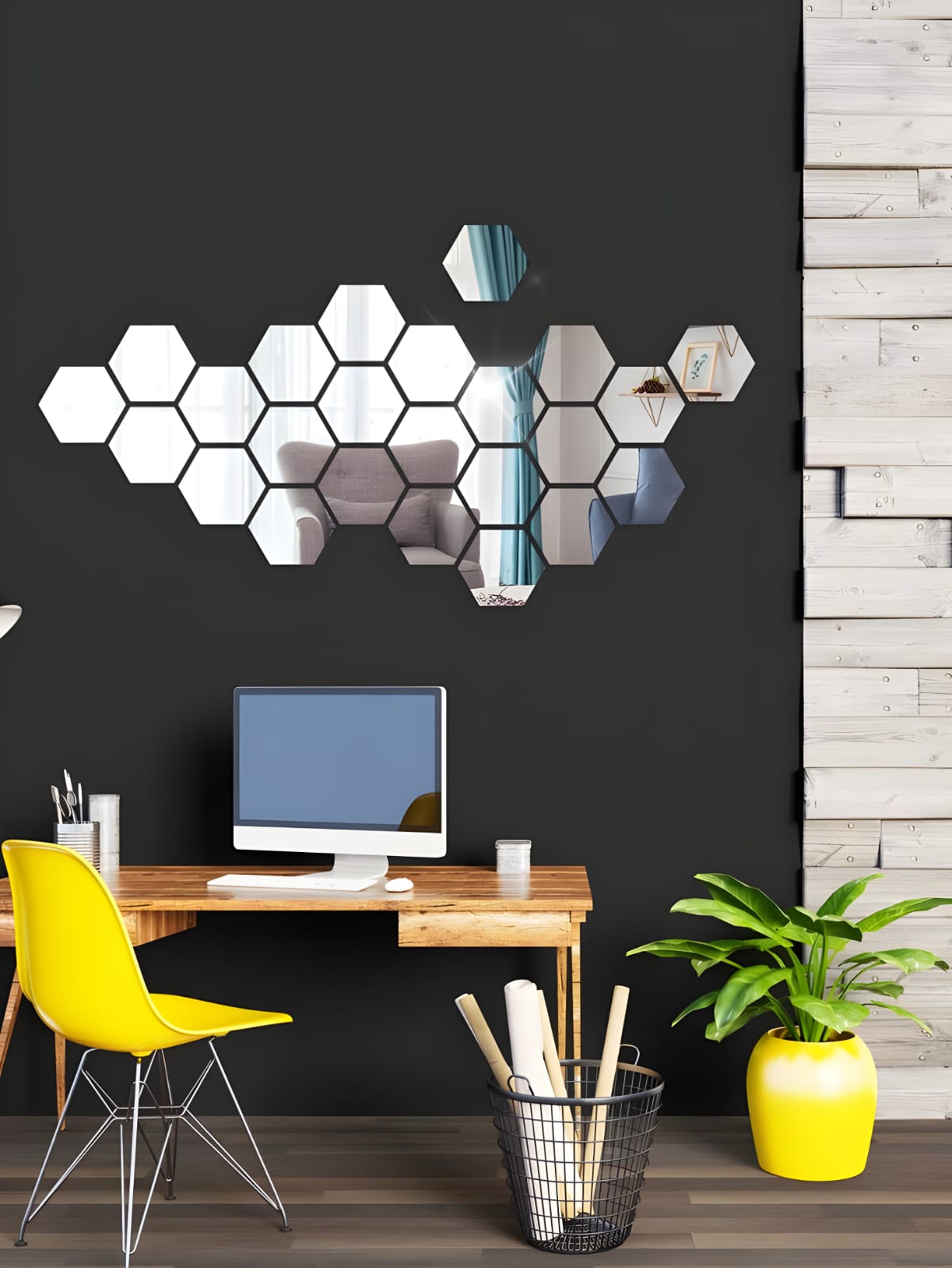 Acrylic Hexagon Wall Decor Mirror (Golden).